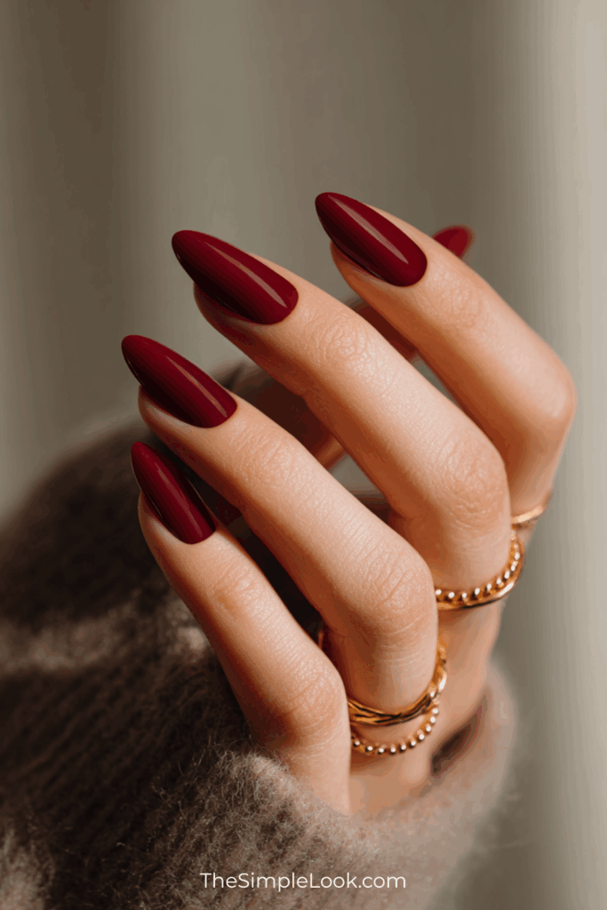 Classic Cherry Gloss Almond Nails
