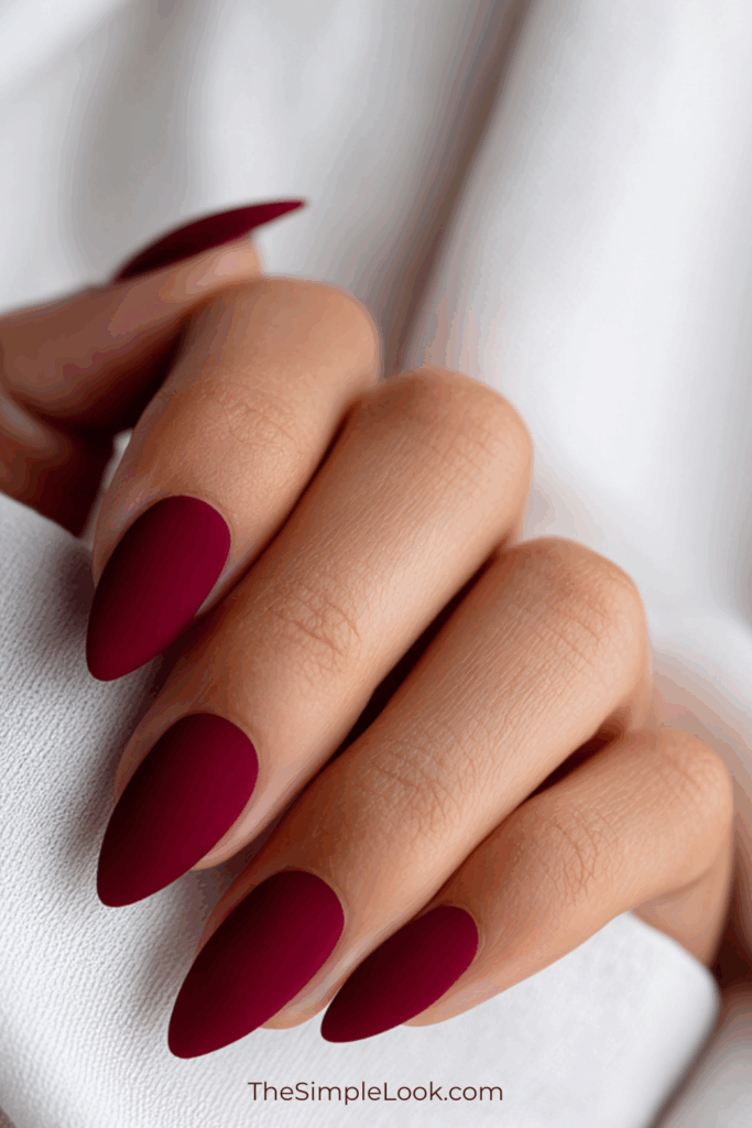 Deep Burgundy Velvet Almond Nails