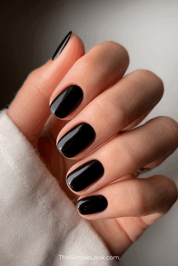 Glossy Jet-Black Nails