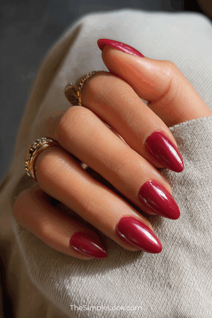 Ruby Red Glazed Almond Nails