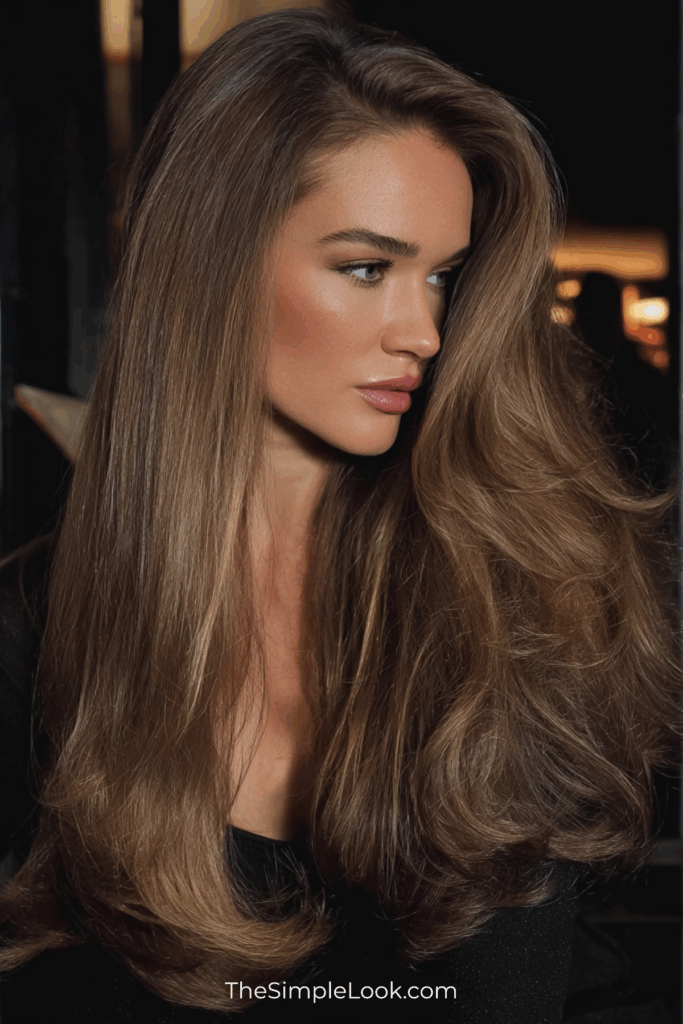 Long Hair Bouncy Blowout with No Layers