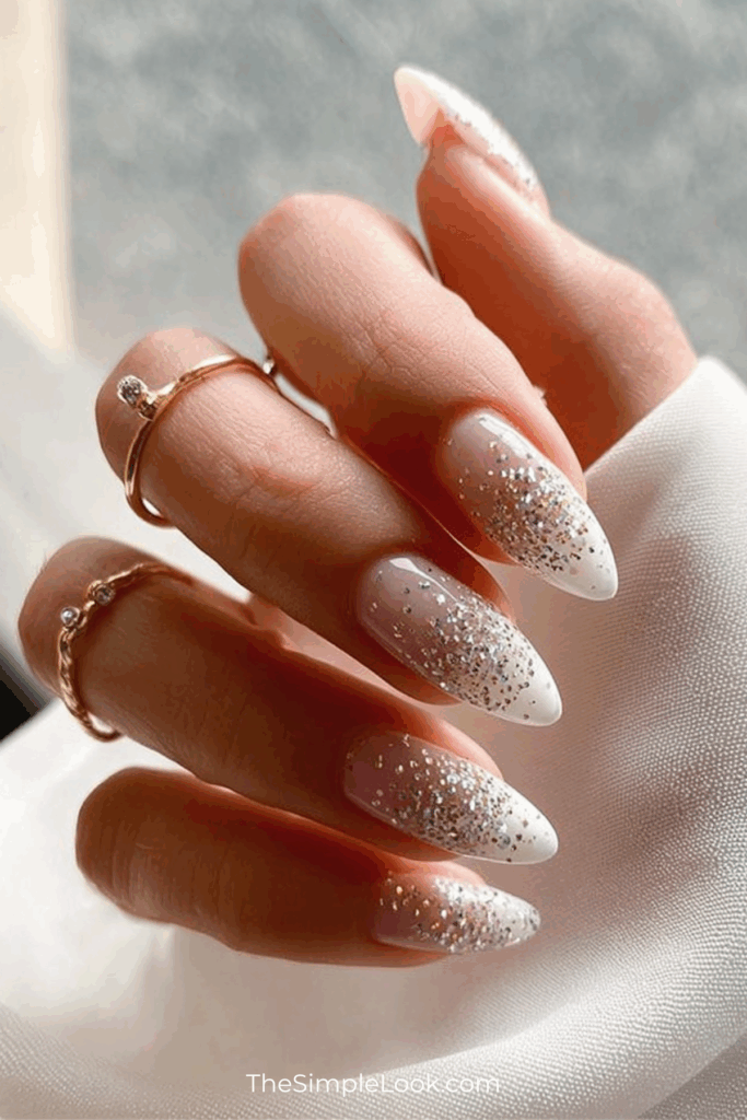White Nails With Glitters