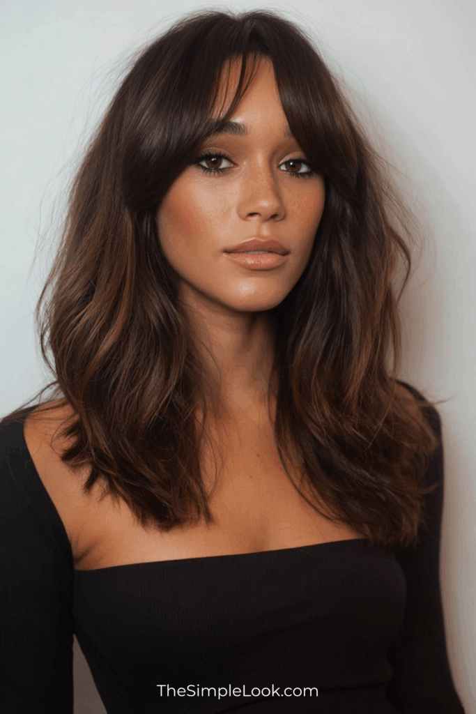 Medium Hair Bouncy Blowout with Bangs and No Layers