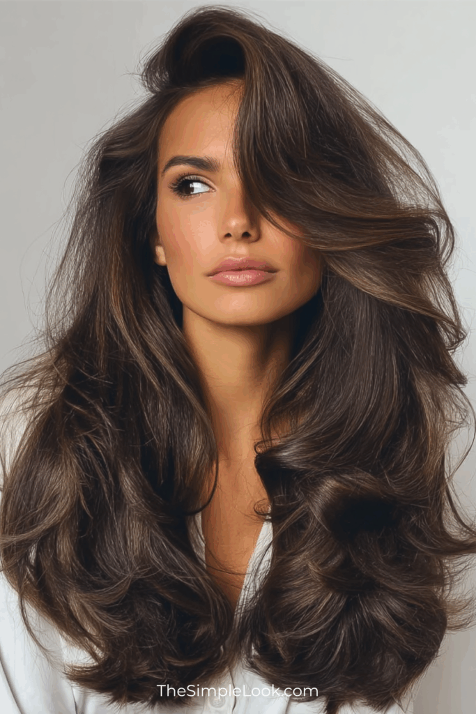 Long Hair Cascading Curls Bouncy Blowout with Layers